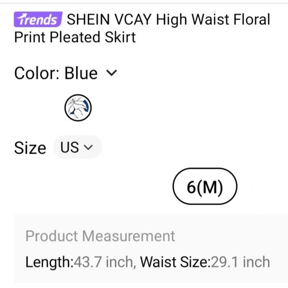 NWOT SHEIN VCAY High Waist Floral Print Pleated Skirt, Size M - Picture 3 of 3